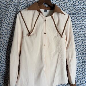 SHEIN Cream and Brown Western Button Down Shirt
